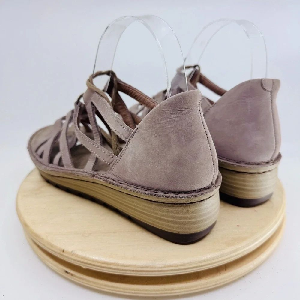 Naot Leather Yarrow Wedge Comfort Sandal Womens 6 37 Gladiator Shoes Lace Gray